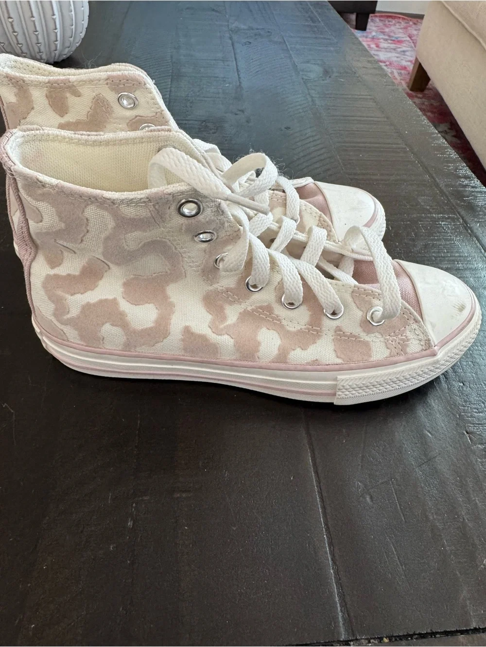 Kid’s High-Top Canvas Converse Sneakers in Cream & Leopard Print